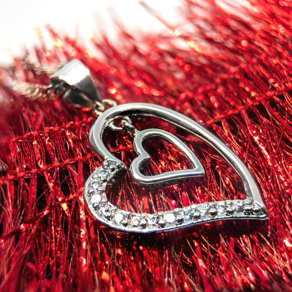 925 Silver Double Heart with Crystals Necklace